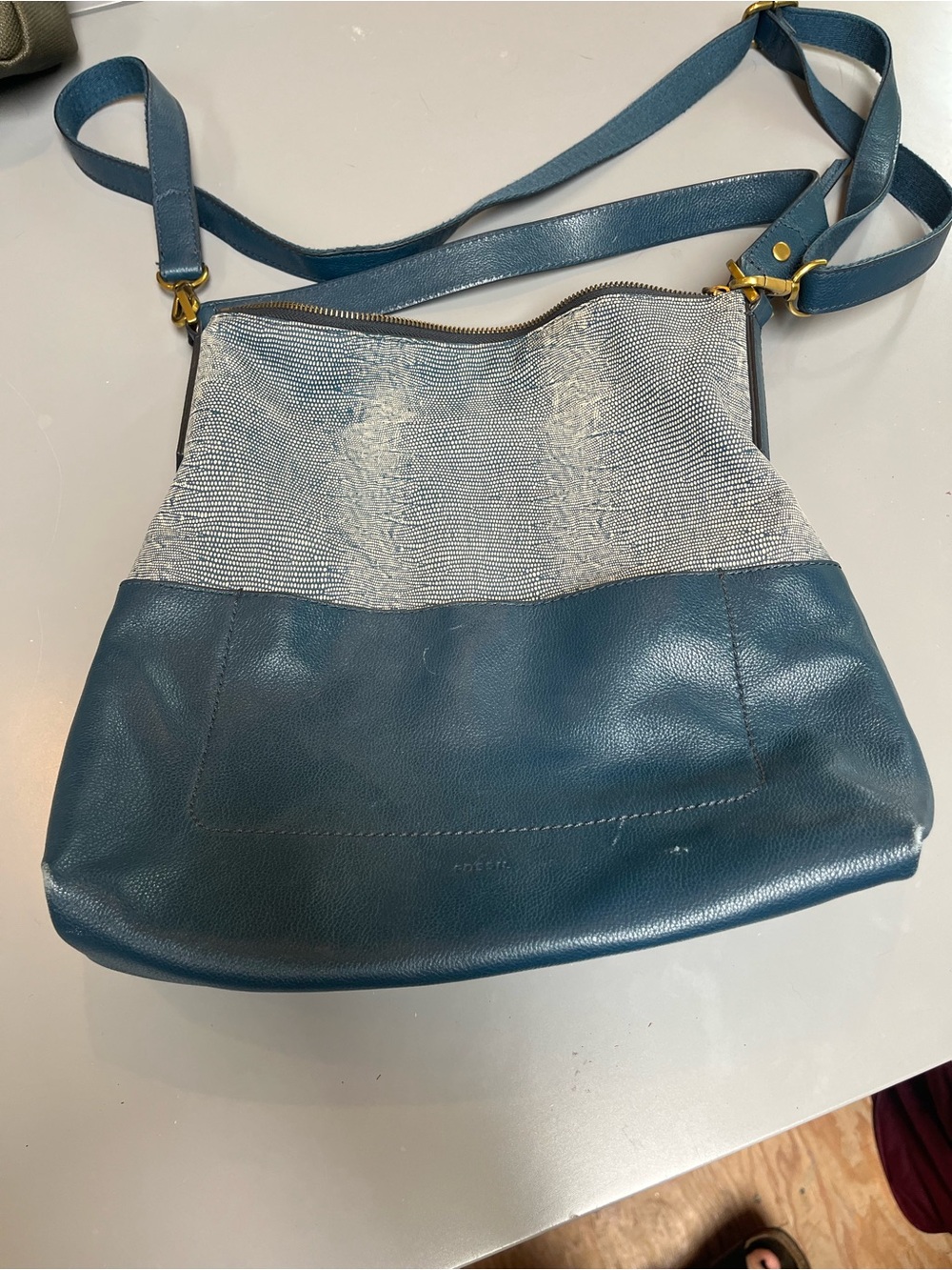 Fossil Teal Blue Leather and Silver Accent Crossbody Bag